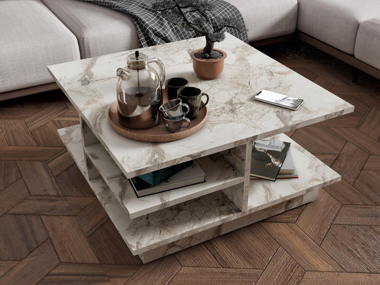 Masuta de cafea, Hanah Home, Skull, 80x40x80 cm, Marmura Ephesus - imagine 7